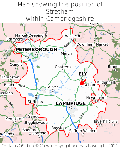 Map showing location of Stretham within Cambridgeshire
