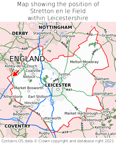 Map showing location of Stretton en le Field within Leicestershire