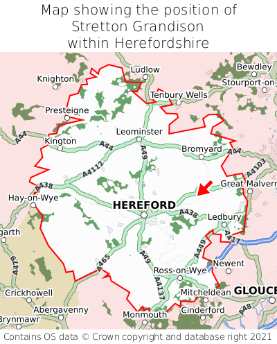 Map showing location of Stretton Grandison within Herefordshire