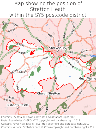 Map showing location of Stretton Heath within SY5