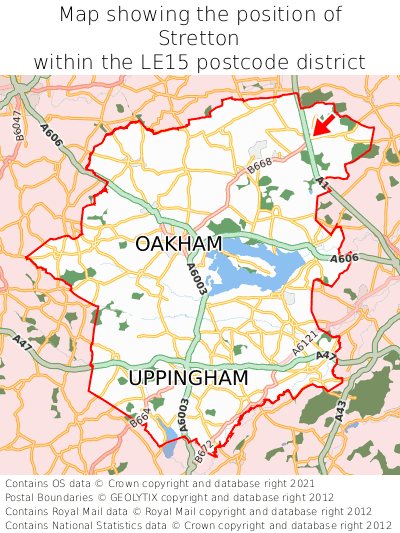 Map showing location of Stretton within LE15
