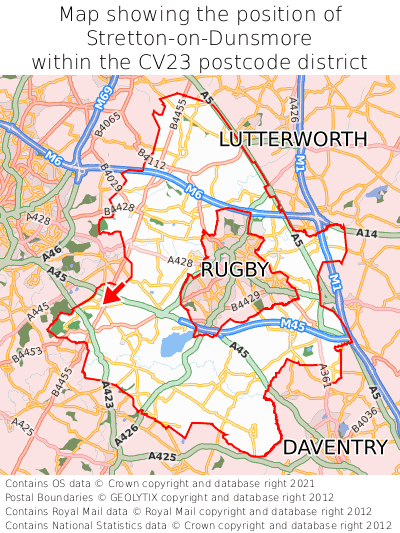 Map showing location of Stretton-on-Dunsmore within CV23