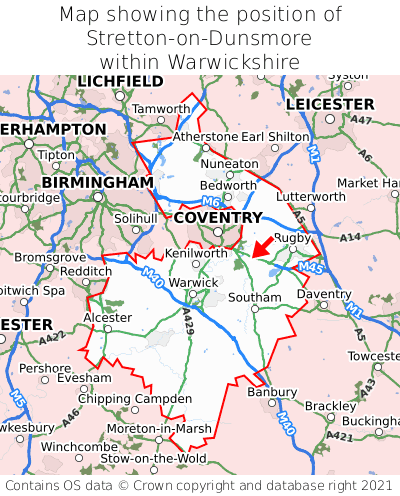 Map showing location of Stretton-on-Dunsmore within Warwickshire