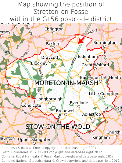 Map showing location of Stretton-on-Fosse within GL56