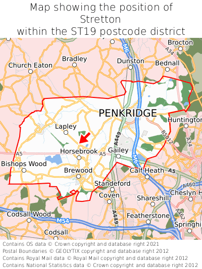 Map showing location of Stretton within ST19