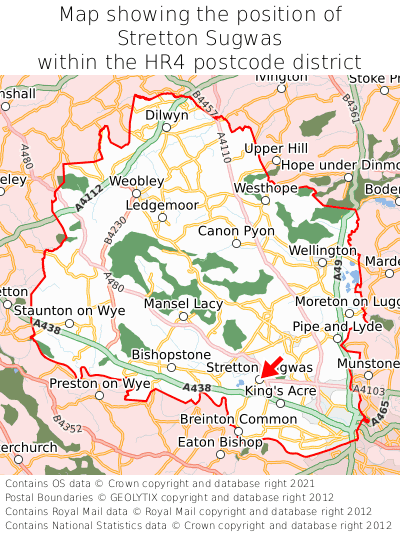 Map showing location of Stretton Sugwas within HR4
