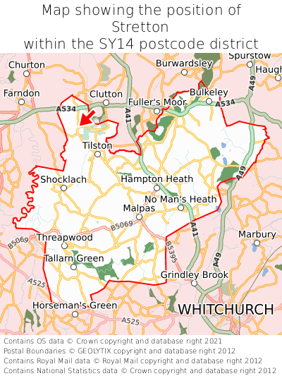 Map showing location of Stretton within SY14