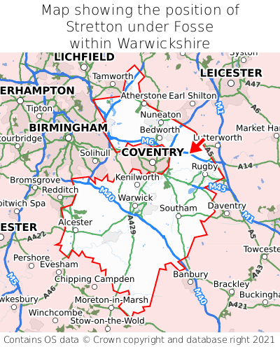 Map showing location of Stretton under Fosse within Warwickshire