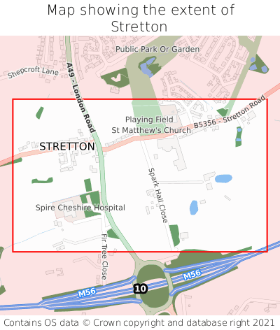 Map showing extent of Stretton as bounding box