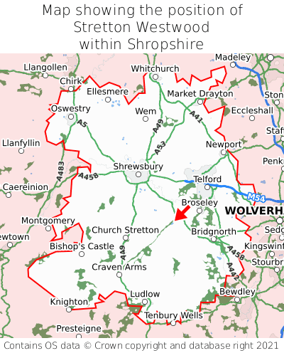 Map showing location of Stretton Westwood within Shropshire