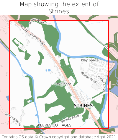Map showing extent of Strines as bounding box