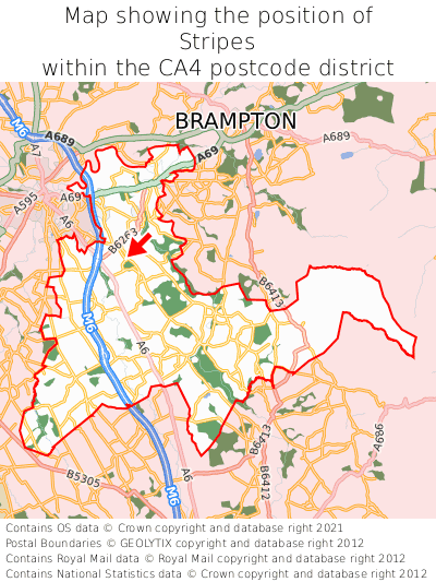 Map showing location of Stripes within CA4
