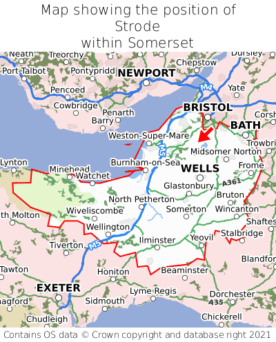 Map showing location of Strode within Somerset