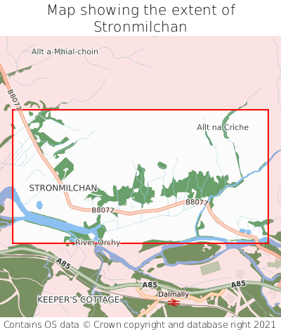 Map showing extent of Stronmilchan as bounding box