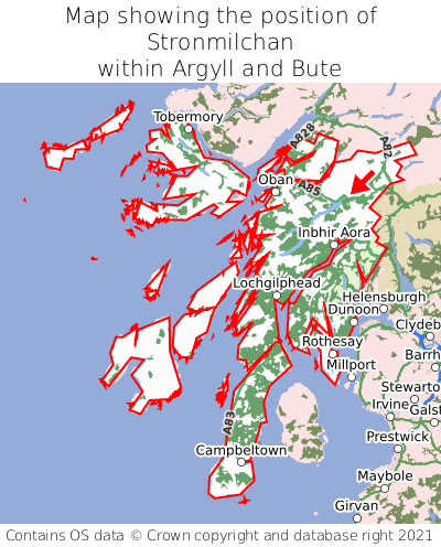 Map showing location of Stronmilchan within Argyll and Bute