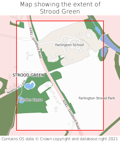 Map showing extent of Strood Green as bounding box