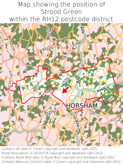 Map showing location of Strood Green within RH12