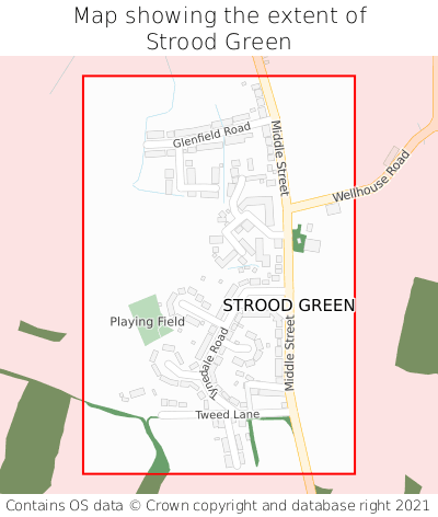 Map showing extent of Strood Green as bounding box