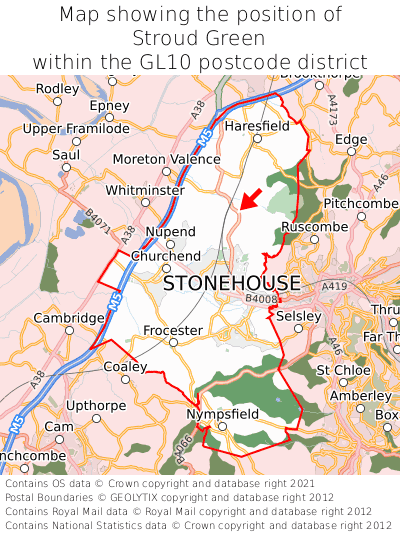 Map showing location of Stroud Green within GL10