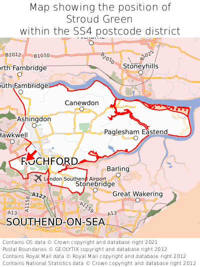 Map showing location of Stroud Green within SS4