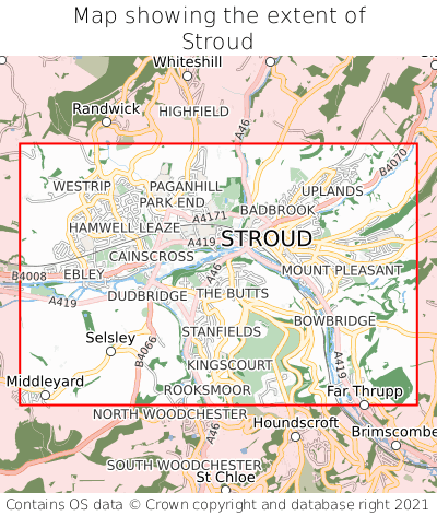 Map showing extent of Stroud as bounding box