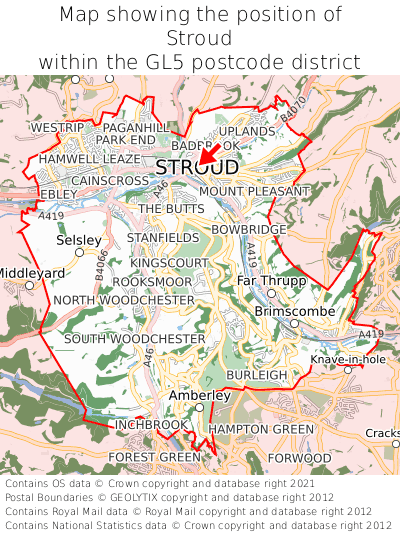 Map showing location of Stroud within GL5