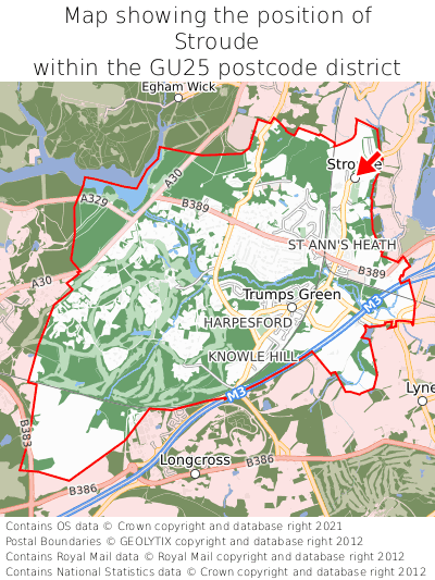Map showing location of Stroude within GU25