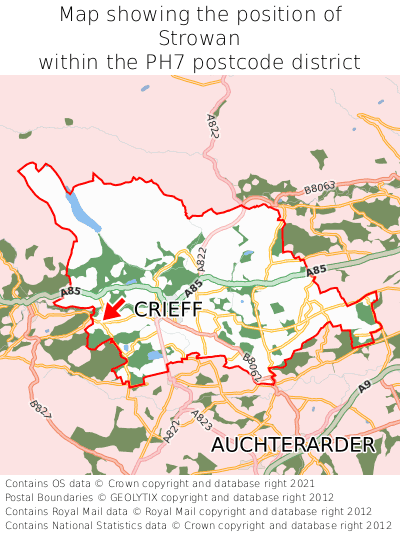 Map showing location of Strowan within PH7