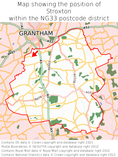 Map showing location of Stroxton within NG33
