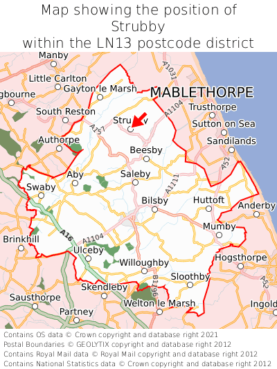 Map showing location of Strubby within LN13