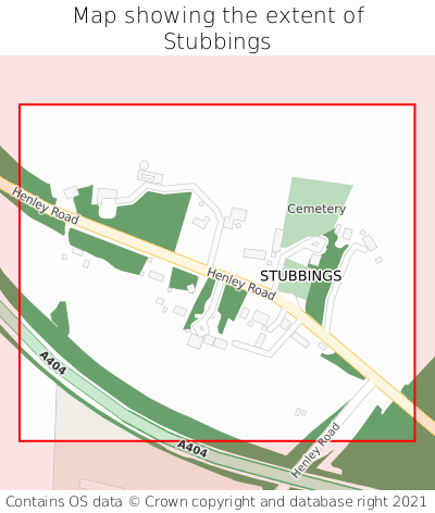 Map showing extent of Stubbings as bounding box