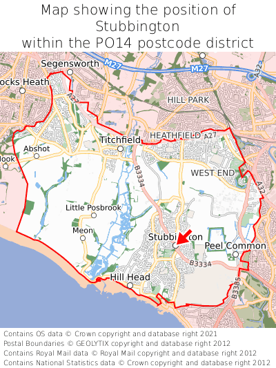 Map showing location of Stubbington within PO14