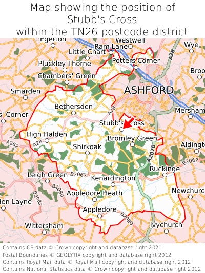 Map showing location of Stubb's Cross within TN26