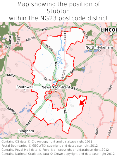 Map showing location of Stubton within NG23