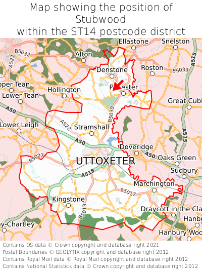 Map showing location of Stubwood within ST14