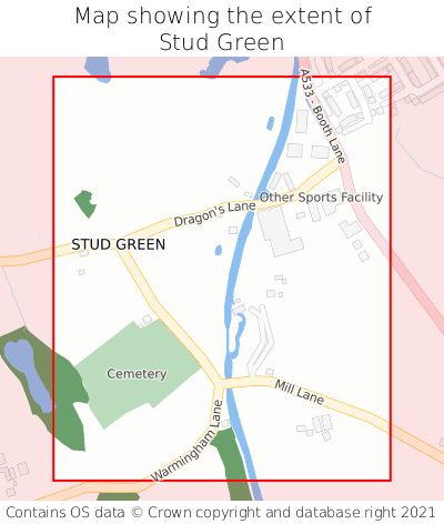 Map showing extent of Stud Green as bounding box