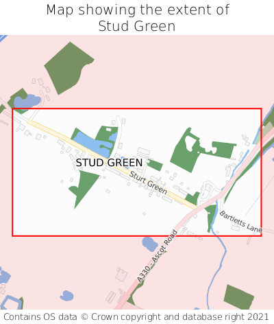 Map showing extent of Stud Green as bounding box