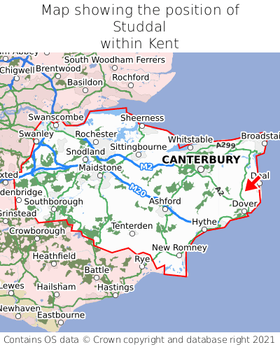 Map showing location of Studdal within Kent