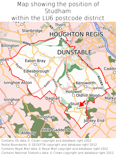 Map showing location of Studham within LU6