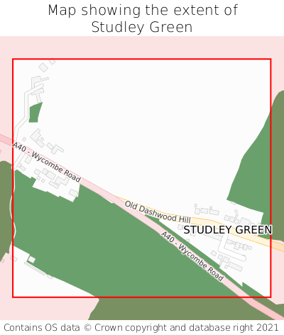 Map showing extent of Studley Green as bounding box