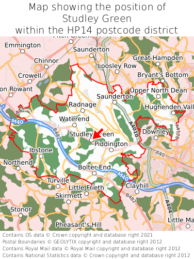 Map showing location of Studley Green within HP14