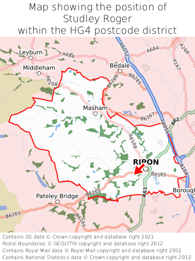Map showing location of Studley Roger within HG4