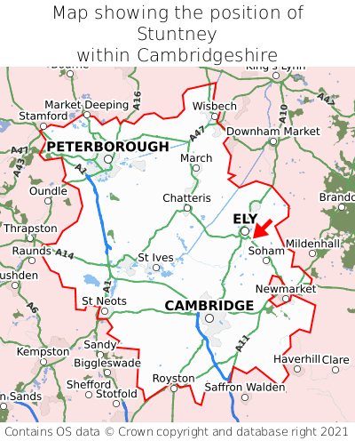 Map showing location of Stuntney within Cambridgeshire