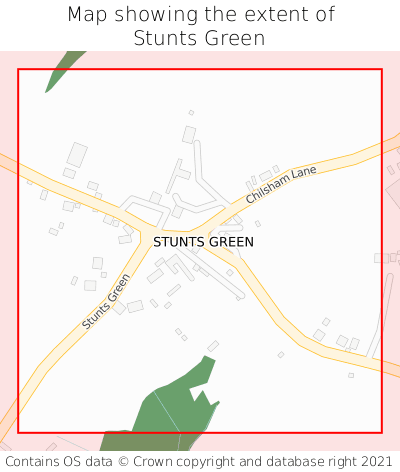 Map showing extent of Stunts Green as bounding box