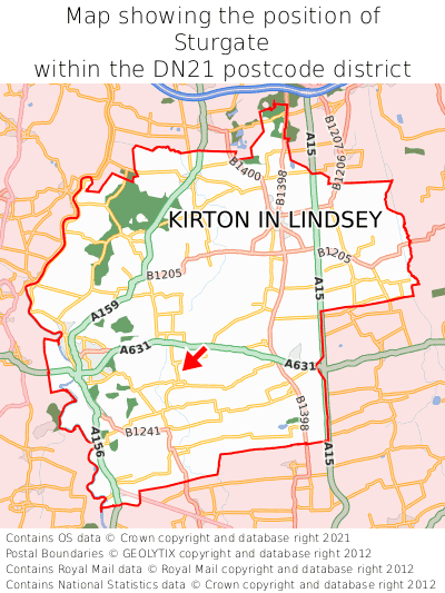 Map showing location of Sturgate within DN21