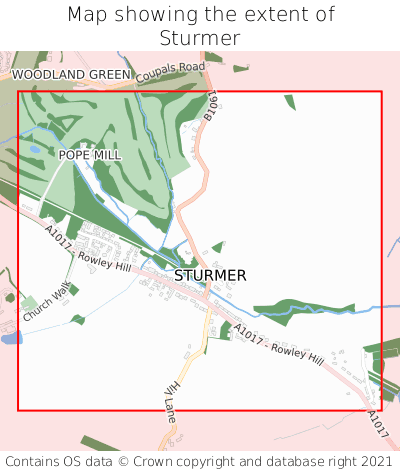 Map showing extent of Sturmer as bounding box