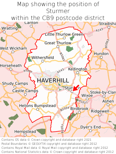 Map showing location of Sturmer within CB9