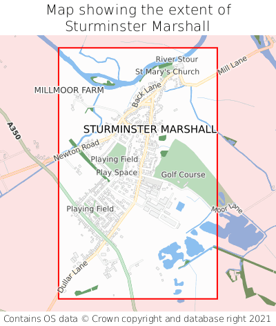 Map showing extent of Sturminster Marshall as bounding box