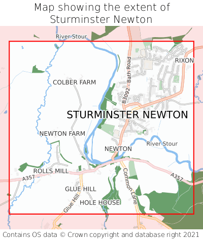 Map showing extent of Sturminster Newton as bounding box
