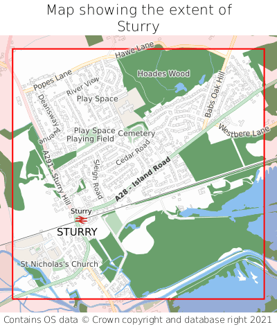 Map showing extent of Sturry as bounding box